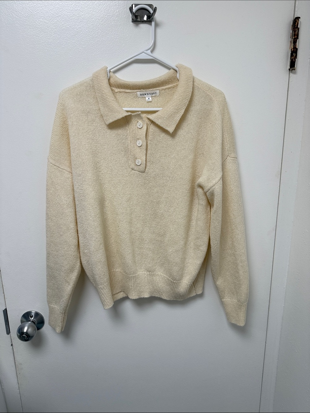 DownEast Cream Three Button Knit Sweater